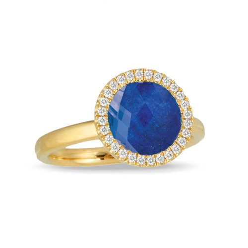 18K Gold Diamond Round Lapis Ring